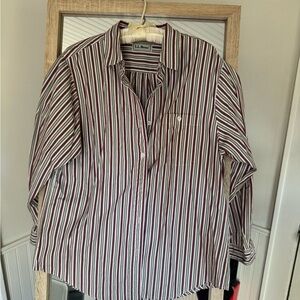 Vintage L.L. Bean women’s cotton blend button up - Burgundy and Olive Stripes